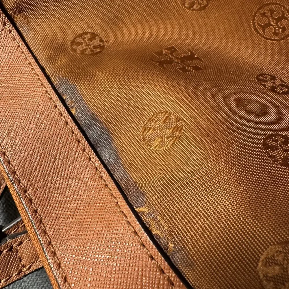 Tory Burch Large York Gold Buckle Saffiano Tan Cognac Leather Tote Bag READ